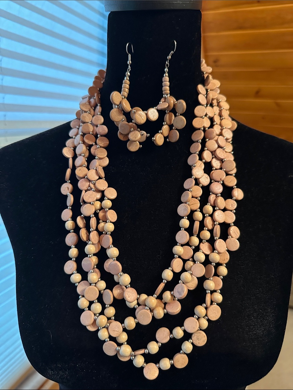 Multi-Strand Pink Beaded Necklace & Earring Set